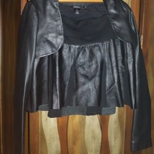 Leather long sleeve shrug and leather skater skirt